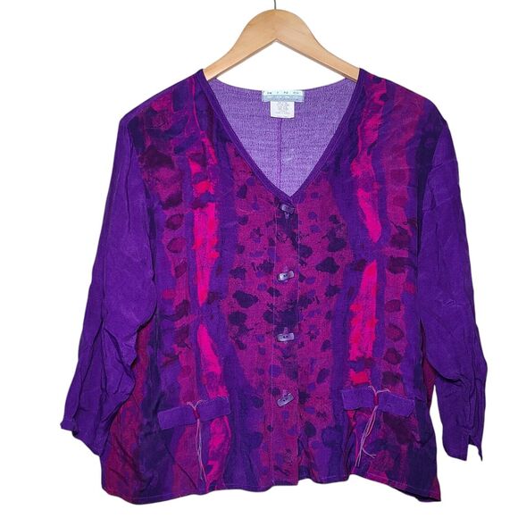 Nino Wong California Purple & Pink Button Up Vintage Blouse Women's Size Small - Picture 2 of 10